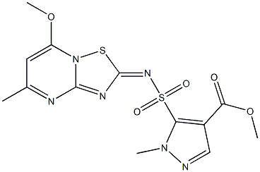 1-Methyl-5-[(7-methoxy-5-methyl-2H-[1,2,4]thiadiazolo[2,3-a]pyrimidin-2-ylidene)sulfamoyl]-1H-pyrazole-4-carboxylic acid methyl ester 结构式