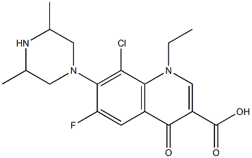 8-Chloro-1-ethyl-6-fluoro-1,4-dihydro-4-oxo-7-(3,5-dimethyl-1-piperazinyl)quinoline-3-carboxylic acid 结构式