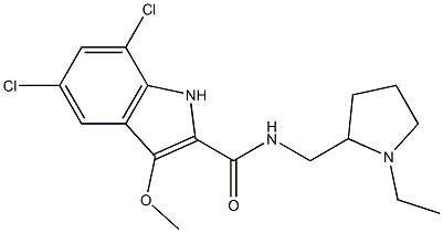 5,7-Dichloro-N-[(1-ethyl-2-pyrrolidinyl)methyl]-3-methoxy-1H-indole-2-carboxamide 结构式