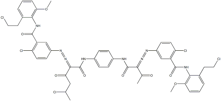 3,3'-[2-(1-Chloroethyl)-1,4-phenylenebis[iminocarbonyl(acetylmethylene)azo]]bis[N-[2-(2-chloroethyl)-6-methoxyphenyl]-6-chlorobenzamide] 结构式