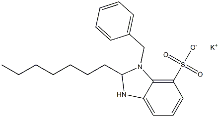 1-Benzyl-2-heptyl-2,3-dihydro-1H-benzimidazole-7-sulfonic acid potassium salt 结构式