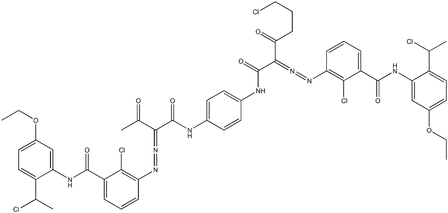 3,3'-[2-(2-Chloroethyl)-1,4-phenylenebis[iminocarbonyl(acetylmethylene)azo]]bis[N-[2-(1-chloroethyl)-5-ethoxyphenyl]-2-chlorobenzamide] 结构式