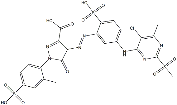 4-[[5-[[5-Chloro-6-methyl-2-(methylsulfonyl)-4-pyrimidinyl]amino]-2-sulfophenyl]azo]-4,5-dihydro-1-(2-methyl-4-sulfophenyl)-5-oxo-1H-pyrazole-3-carboxylic acid 结构式