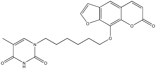 9-[6-[(1,2,3,4-Tetrahydro-5-methyl-2,4-dioxopyrimidin)-1-yl]hexyloxy]-7H-furo[3,2-g][1]benzopyran-7-one 结构式