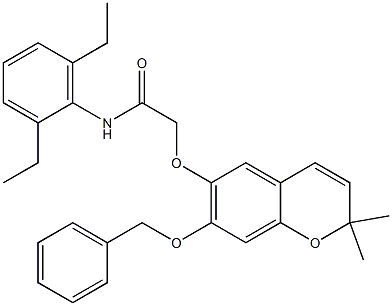 2,2-Dimethyl-7-(benzyloxy)-6-[[(2,6-diethylphenylamino)carbonyl]methoxy]-2H-1-benzopyran 结构式