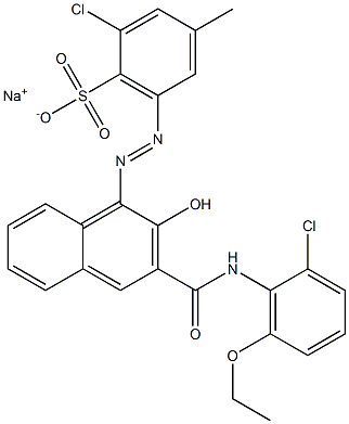 2-Chloro-4-methyl-6-[[3-[[(2-chloro-6-ethoxyphenyl)amino]carbonyl]-2-hydroxy-1-naphtyl]azo]benzenesulfonic acid sodium salt 结构式