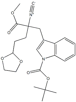 2-[(1-tert-Butyloxycarbonyl-1H-indol-3-yl)methyl]-2-isocyano-4-(1,3-dioxolan-2-yl)butyric acid methyl ester 结构式