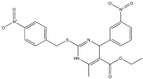 1,4-Dihydro-2-(4-nitrobenzylthio)-4-(3-nitrophenyl)-6-methylpyrimidine-5-carboxylic acid ethyl ester 结构式