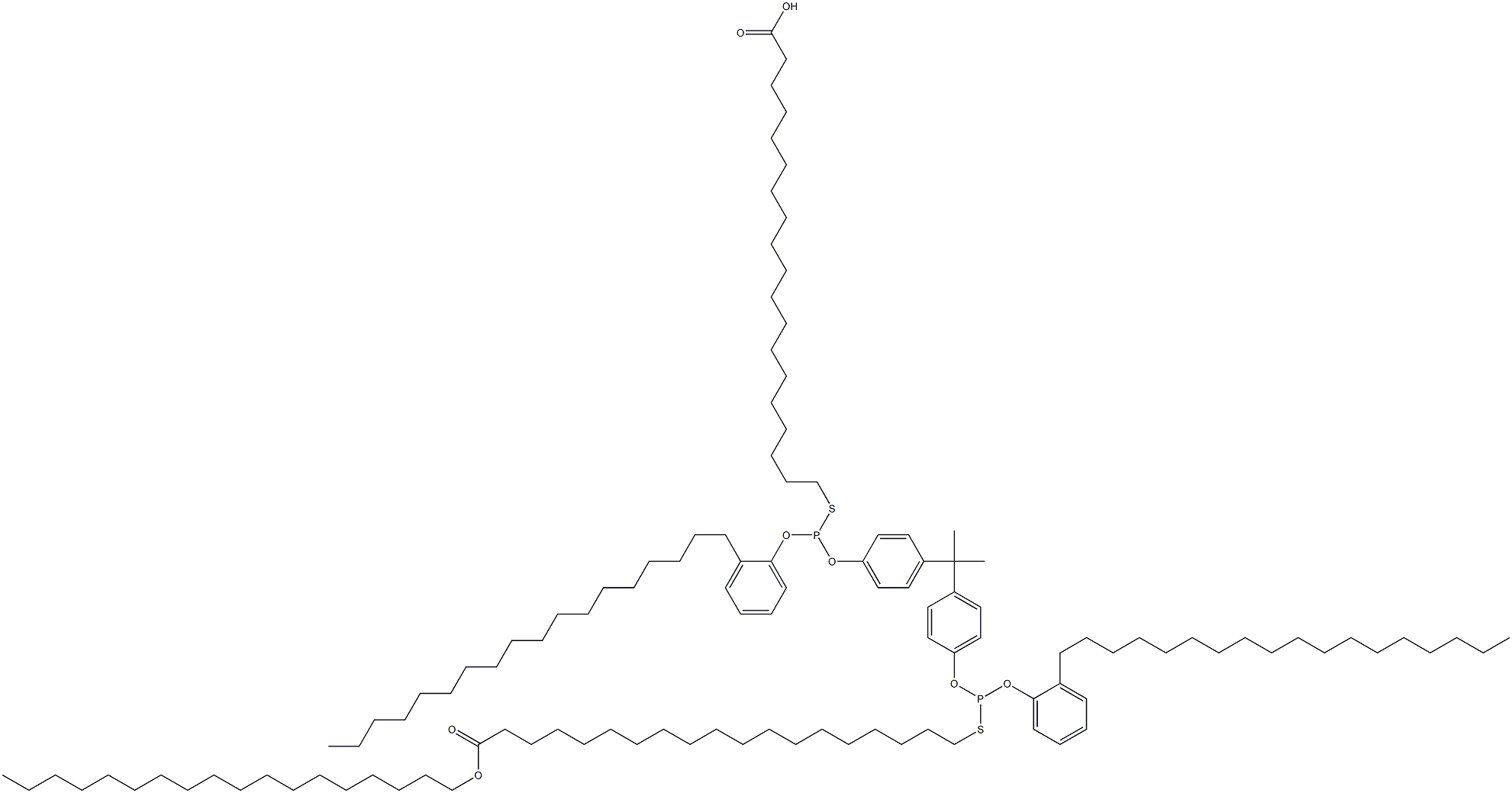 19,19'-[[Isopropylidenebis(4,1-phenyleneoxy)]bis[[(2-octadecylphenyl)oxy]phosphinediylthio]]bis(nonadecanoic acid octadecyl) ester 结构式