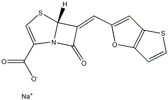 (5R)-7-Oxo-6-[(thieno[3,2-b]furan-2-yl)methylene]-4-thia-1-azabicyclo[3.2.0]hept-2-ene-2-carboxylic acid sodium salt 结构式