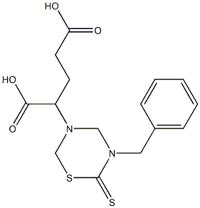 2-[(5-Benzyl-6-thioxotetrahydro-2H-1,3,5-thiadiazin)-3-yl]pentanedioic acid 结构式