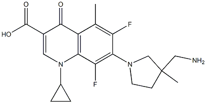 1-Cyclopropyl-6,8-difluoro-1,4-dihydro-5-methyl-4-oxo-7-(3-aminomethyl-3-methyl-1-pyrrolidinyl)quinoline-3-carboxylic acid 结构式