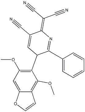 4,6-Dimethoxy-5-[[2-phenyl-5-cyano-3,6-dihydro-6-(dicyanomethylene)pyridin]-3-yl]benzofuran 结构式