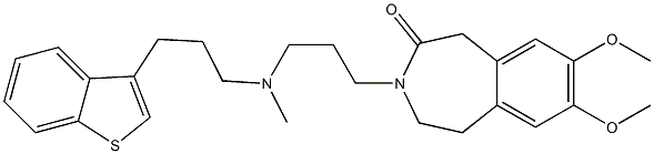 2,3-Dihydro-7,8-dimethoxy-3-[3-[N-[3-(1-benzothiophen-3-yl)propyl]-N-methylamino]propyl]-1H-3-benzazepin-4(5H)-one 结构式