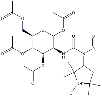 2,2,5,5-Tetramethyl-3-[[(1-O,3-O,4-O,6-O-tetraacetyl-2-deoxy-D-glucopyranos-2-yl)aminocarbonyl]nitrosoamino]pyrrolidine 1-oxide 结构式