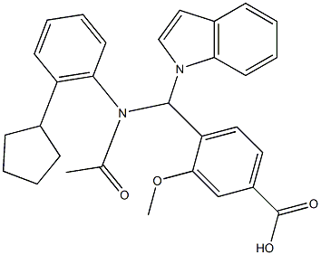 4-[6-Cyclopentylphenylacetylamino-1H-indol-1-ylmethyl]-3-methoxybenzoic acid 结构式