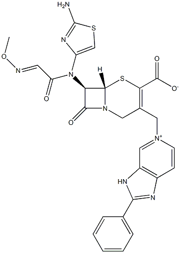 (7R)-7-[(2-Amino-4-thiazolyl)(methoxyimino)acetylamino]-3-[[2-phenyl-(3H-imidazo[4,5-c]pyridin-5-ium)-5-yl]methyl]cepham-3-ene-4-carboxylic acid 结构式