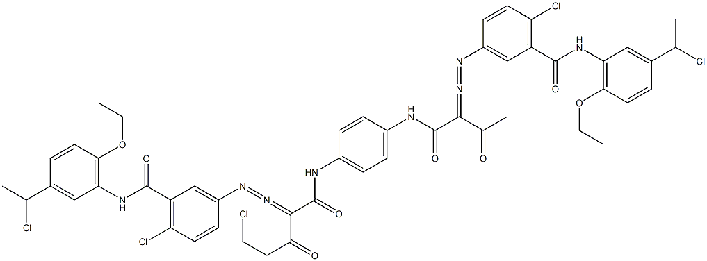 3,3'-[2-(Chloromethyl)-1,4-phenylenebis[iminocarbonyl(acetylmethylene)azo]]bis[N-[3-(1-chloroethyl)-6-ethoxyphenyl]-6-chlorobenzamide] 结构式