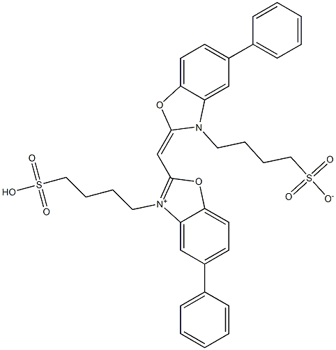 4-[[2-[[[5-Phenyl-3-(4-sulfonatobutyl)-2,3-dihydro-benzoxazol]-2-ylidene]methyl]-5-phenylbenzoxazol-3-ium]-3-yl]-1-butanesulfonic acid 结构式