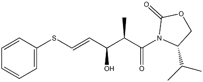 (4S)-4-Isopropyl-3-[(2R,3R)-3-hydroxy-2-methyl-5-phenylthio-4-pentenoyl]oxazolidin-2-one 结构式