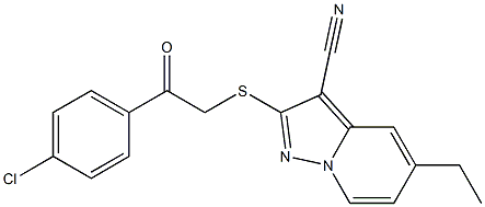 2-[[(4-Chlorophenylcarbonyl)methyl]thio]-5-ethyl-pyrazolo[1,5-a]pyridine-3-carbonitrile 结构式