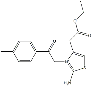 2-Amino-4-(ethoxycarbonylmethyl)-3-[(4-methylphenyl)carbonylmethyl]thiazol-3-ium 结构式