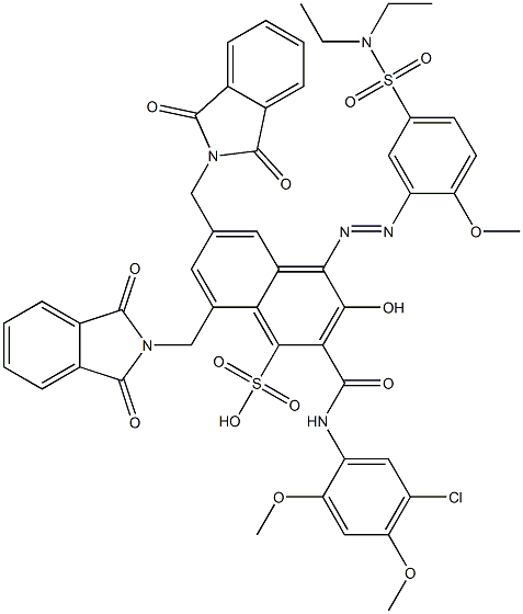 2-[(5-Chloro-2,4-dimethoxyphenyl)aminocarbonyl]-4-[5-[(diethylamino)sulfonyl]-2-methoxyphenylazo]-3-hydroxy-6,8-bis(phthalimidylmethyl)naphthalene-1-sulfonic acid 结构式