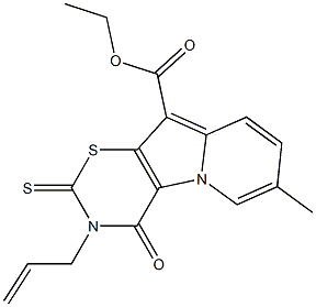 3,4-Dihydro-4-oxo-2-thioxo-3-allyl-7-methyl-2H-1,3-thiazino[6,5-b]indolizine-10-carboxylic acid ethyl ester 结构式