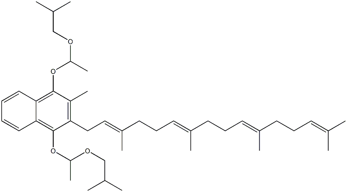 1,4-Bis[1-(isobutoxy)ethoxy]-2-methyl-3-[(6E,10E)-3,7,11,15-tetramethyl-2,6,10,14-hexadecatetrenyl]naphthalene 结构式