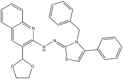 2-[2-[3-(1,3-Dioxolane-2-yl)quinoline-2-yl]hydrazono]-3-benzyl-2,3-dihydro-4-phenylthiazole 结构式