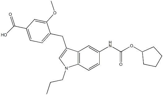 4-[5-Cyclopentyloxycarbonylamino-1-propyl-1H-indol-3-ylmethyl]-3-methoxybenzoic acid 结构式