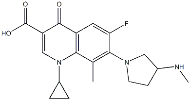 1-Cyclopropyl-6-fluoro-8-methyl-1,4-dihydro-7-[3-(methylamino)pyrrolidin-1-yl]-4-oxoquinoline-3-carboxylic acid 结构式