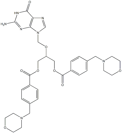 Bis[4-[morpholinomethyl]benzoic acid]2-[[[(2-amino-1,6-dihydro-6-oxo-9H-purin)-9-yl]methyl]oxy]-1,3-propanediyl ester 结构式