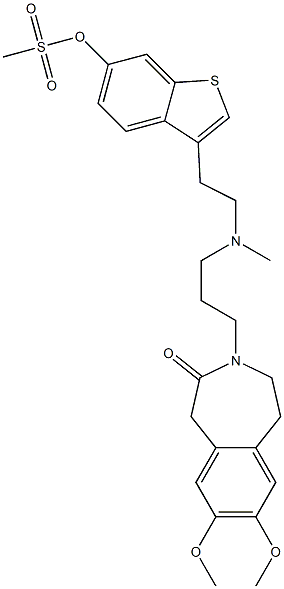 2,3-Dihydro-7,8-dimethoxy-3-[3-[N-[2-(6-methylsulfonyloxy-1-benzothiophen-3-yl)ethyl]-N-methylamino]propyl]-1H-3-benzazepin-4(5H)-one 结构式