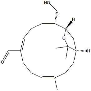 [1R,4Z,8E,12R,13S,(-)]-12-(Hydroxymethyl)-4,15,15-trimethyl-14-oxabicyclo[11.2.1]hexadeca-4,8-diene-8-carbaldehyde 结构式