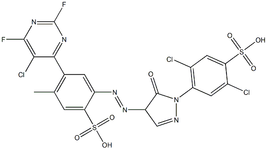 4-[4-[[5-(5-Chloro-2,6-difluoro-4-pyrimidinyl)-2-sulfo-4-methylphenyl]azo]-5-oxo-2-pyrazolin-1-yl]-2,5-dichlorobenzenesulfonic acid 结构式