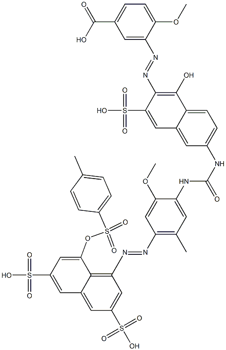 N-[6-(5-Carboxy-2-methoxyphenylazo)-5-hydroxy-7-sulfo-2-naphtyl]-N'-[2-methoxy-5-methyl-4-(3,6-disulfo-8-tosyloxy-1-naphtylazo)phenyl]urea 结构式
