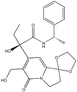 2,3-Dihydro-6-(hydroxymethyl)-7-[(1R)-1-[[(1S)-1-phenylethyl]aminocarbonyl]-1-hydroxypropyl]spiro[indolizine-1,2'-[1,3]dioxolan]-5(1H)-one 结构式