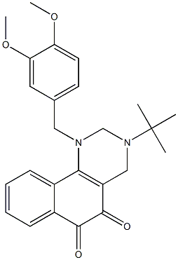 1-(3,4-Dimethoxybenzyl)-3-tert-butyl-1,2,3,4-tetrahydrobenzo[h]quinazoline-5,6-dione 结构式