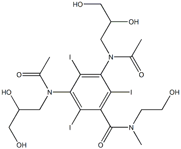 3,5-Bis[acetyl(2,3-dihydroxypropyl)amino]-2,4,6-triiodo-N-methyl-N-(2-hydroxyethyl)benzamide 结构式