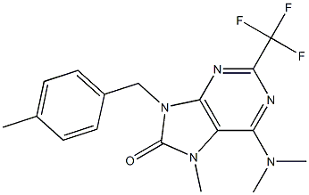 6-Dimethylamino-7-methyl-9-(4-methylbenzyl)-2-trifluoromethyl-9H-purin-8(7H)-one 结构式