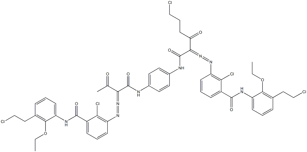 3,3'-[2-(2-Chloroethyl)-1,4-phenylenebis[iminocarbonyl(acetylmethylene)azo]]bis[N-[3-(2-chloroethyl)-2-ethoxyphenyl]-2-chlorobenzamide] 结构式