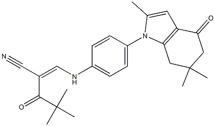 2-(2,2-Dimethylpropanoyl)-3-((4-(2,6,6-trimethyl-4-oxo(5,6,7-trihydroindolyl))phenyl)amino)prop-2-enenitrile 结构式