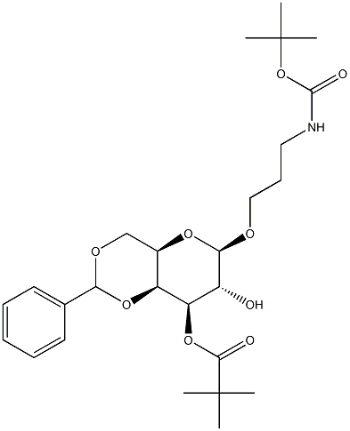(3-N-BOC-氨基丙基)4,6-O-亚苄基-3-O-新戊酰基-Β-D-吡喃半乳糖苷 结构式