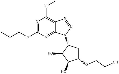 (1S,2S,3S,5R)-3-(2-Hydroxyethoxy)-5-[7-methoxy-5-(propylthio)-3H-1,2,3-triazolo[4,5-d]pyrimidin-3-yl]-1,2-cyclopentanediol 结构式