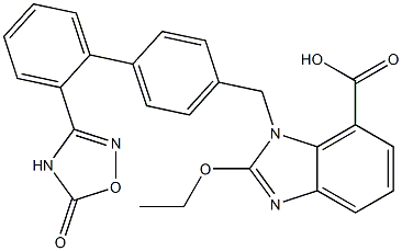 2-乙氧基-1-((2'-(5-氧-4,5-二氢-1,2,4-恶二唑-3-基)联苯-4-基)甲基)-1H-苯并咪唑-7-羧酸 结构式