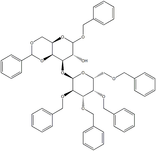 苄基3-O-(2,3,4,6-四-O-苄基-Α-D-吡喃半乳糖基)-4,6-O-亚苄基-D-吡喃半乳糖 结构式