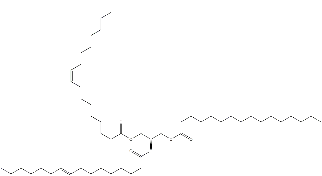 1-hexadecanoyl-2-(9Z-hexadecenoyl)-3-(9Z-octadecenoyl)-sn-glycerol 结构式