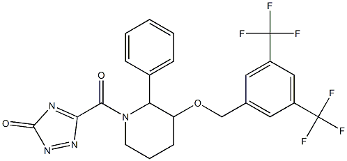 5-((3-(((3,5-bis(trifluoromethyl)phenyl)methyl)oxy)-2-phenylpiperidino)methyl)-3-oxo-1,2,4-triazolone 结构式