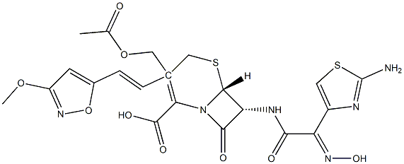 7-((2-aminothiazol-4-yl)-2-(N-hydroxyimino)acetamido)-3-((3-methoxyisoxazol-5-yl)ethenyl)cephalosporanic acid 结构式